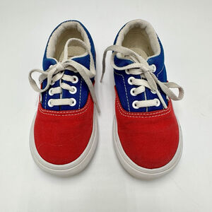 Vans Off The Wall Red Blue Canvas Skateboard Sneakers Toddler Size 8 Lace Ups